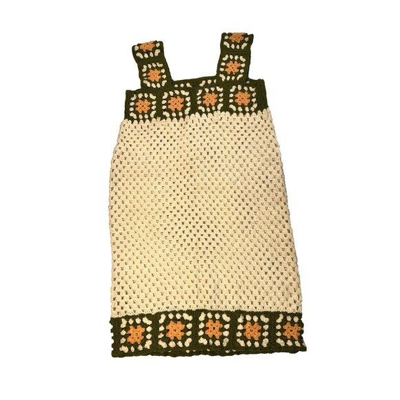 Handmade Dresses & Skirts - Handmade Crochet Jumper Dress L XL Granny Square Floral Country Green Boho